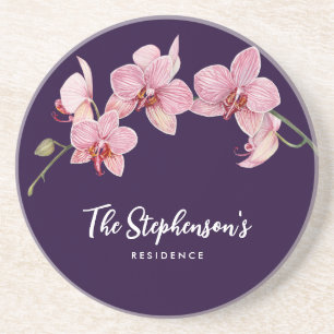 Aquarellfarbe Rosa Moth Orchideen Malerei Getränkeuntersetzer