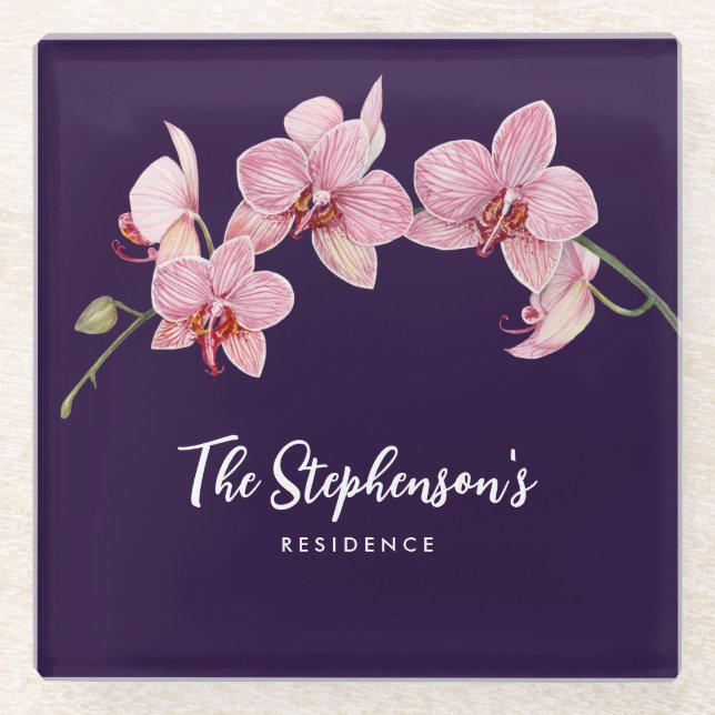 Aquarellfarbe Rosa Moth Orchideen Malerei Glasuntersetzer (Vorderseite)