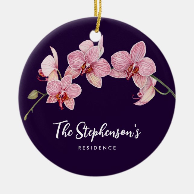 Aquarellfarbe Rosa Moth Orchideen Malerei Keramik Ornament (Vorne)