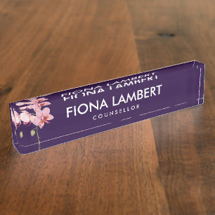 Aquarellfarbe Rosa Moth Orchideen Malerei Namensplakette