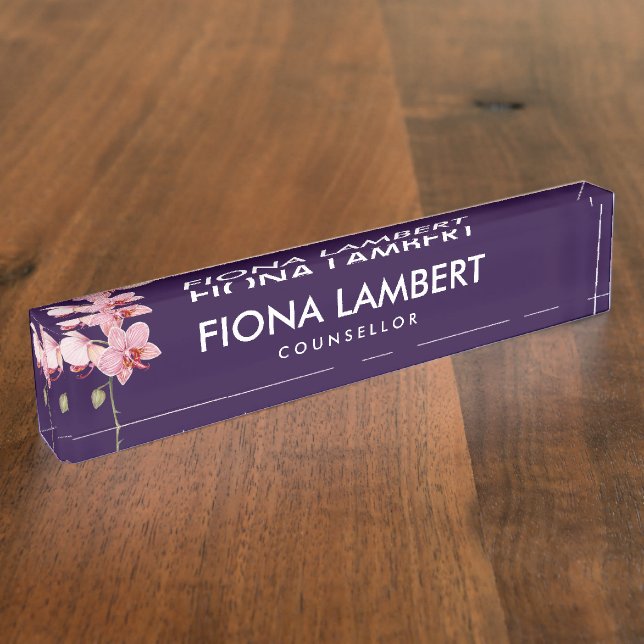 Aquarellfarbe Rosa Moth Orchideen Malerei Namensplakette (Seite)