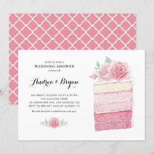 Aquarellfarbe Rosa Ombre Cake Slice Polterabend Einladung