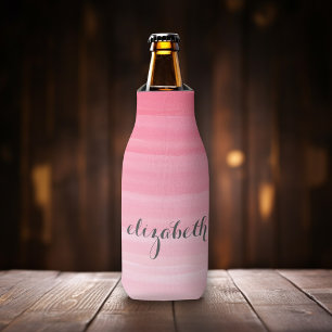 Aquarellfarbe Rosa Ombre Feminine Monogram Name Flaschenkühler