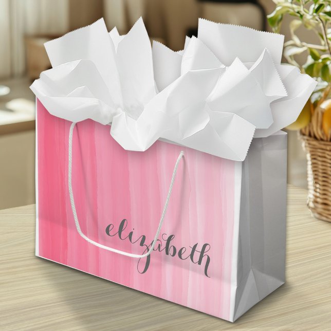 Aquarellfarbe Rosa Ombre Feminine Monogram Name Große Geschenktüte (Custom Personalized Gift Bag)