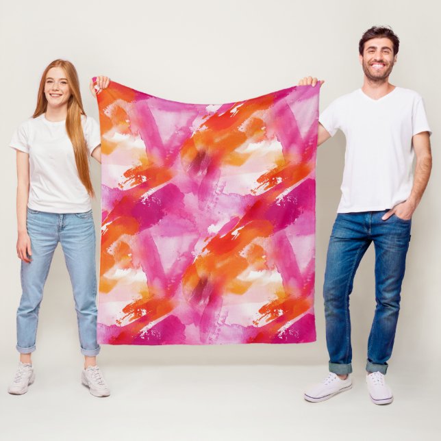 Aquarellfarbe Rosa Orange Abstrakt Fleecedecke (Beispiel)
