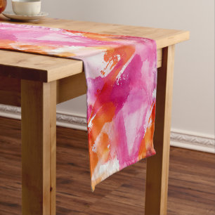 Aquarellfarbe Rosa Orange Abstrakt Kurzer Tischläufer