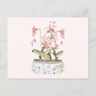 Aquarellfarbe Rosa Orchid Blume Vase Postkarte