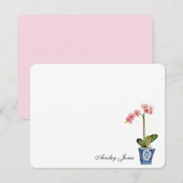 Aquarellfarbe Rosa Orchidee in blauem Topf Dankeskarte