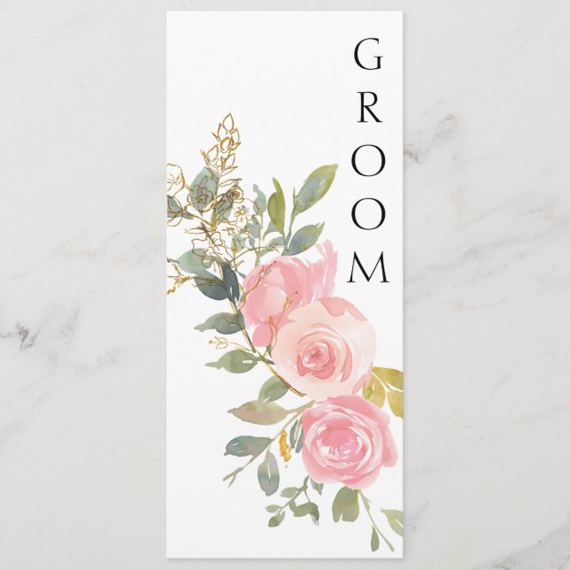 Aquarellfarbe Rosa Rosa Blumenstuhl Zeichen Menükarte (Vorderseite)