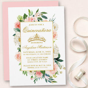 Aquarellfarbe Rosa Rosa Weiße Blüte Quinceanera Einladung