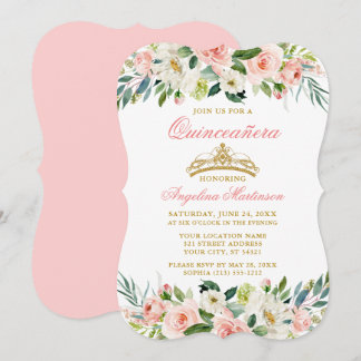 Aquarellfarbe Rosa Rosa Weiße Blüte Quinceanera Einladung
