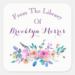 Aquarellfarbe Rosa und Aquamarines Buchzeichen mit Quadratischer Aufkleber