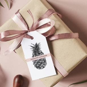 Aquarellfarbe Rosa und Graue Ananas Ihr Name Geschenkanhänger