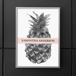 Aquarellfarbe Rosa und Graue Ananas | Ihr Name Poster