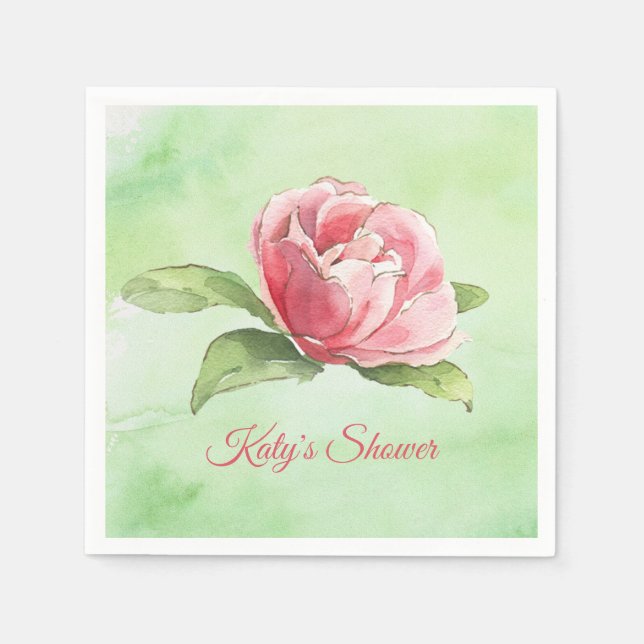 Aquarellfarbe Rosa und Grünbuch zur Rose Napkin Serviette (Vorderseite)