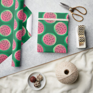 Aquarellfarbe Rosa und grünes Wassermelone Muster Geschenkpapier