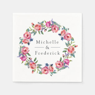 Aquarellfarbe Rosa und Lila Blumenzehen Serviette