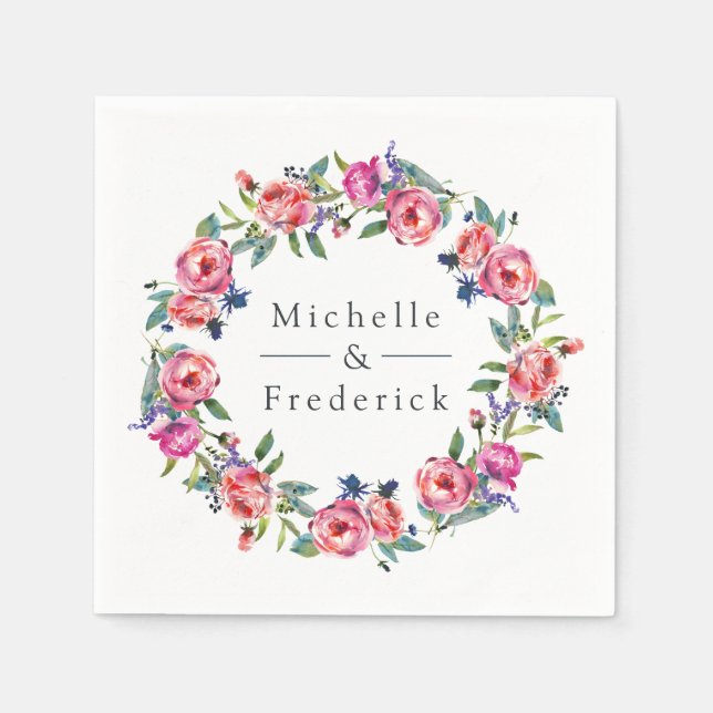 Aquarellfarbe Rosa und Lila Blumenzehen Serviette (Vorderseite)