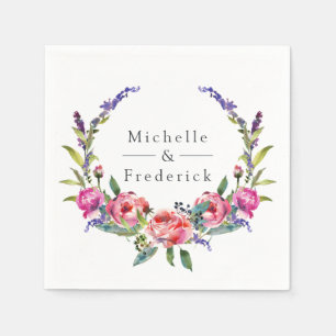 Aquarellfarbe Rosa und Lila Blumenzehen Serviette