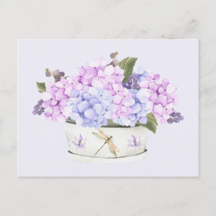 Aquarellfarbe Rosa und Lila Hydrangea-Blume Postkarte
