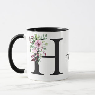 "Aquarellfarbe Rosa und Lila Rose Erste Tasse "H"