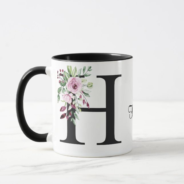 "Aquarellfarbe Rosa und Lila Rose Erste Tasse "H" (Links)