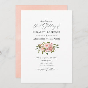 Aquarellfarbe Rosa und Rose Gold Rose Hochzeit Einladung