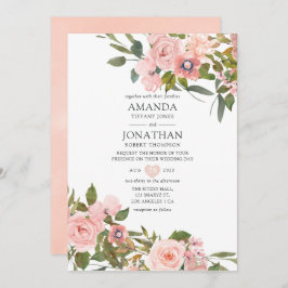 Aquarellfarbe Rosa und Rose Gold Rose Hochzeit Einladung