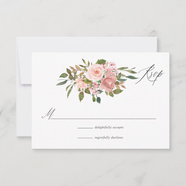 Aquarellfarbe Rosa und Rose Gold Rose Hochzeit RSVP Karte (Vorderseite)