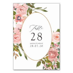 Aquarellfarbe Rosa und Rose Gold Rose Hochzeit Tischnummer