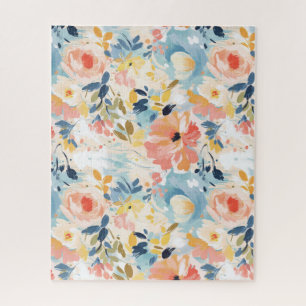 Aquarellfarbe Rosa und weiße Blume Puzzle
