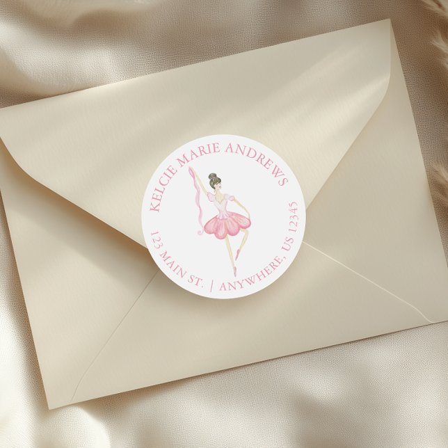 Aquarellfarbe Rosa Weihnachtsfest Ballerina Rückse Runder Aufkleber (Von Creator hochgeladen)