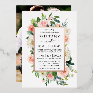 Aquarellfarbe Rosa Weiße Foto Rose Gold Folieneinladung