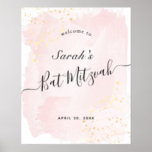Aquarellfarbe Rosa x Gold Bat Mitzvah Begrüßungsze Poster