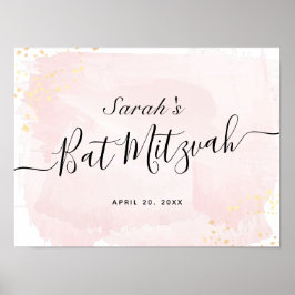 Aquarellfarbe Rosa x Gold Bat Mitzvah Begrüßungsze Poster