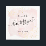 Aquarellfarbe Rosa x Gold Bat Mitzvah Serviette<br><div class="desc">Diese eleganten Fledermaus-Mitzvah-Papierservietten sind mit einem weißen Hintergrund mit rosa Pinselstrichen in Aquarell und Imitaten mit goldenen Spritzern versehen. Personalisieren Sie es für Ihre Bedürfnisse. Mehr passende Produkte finden Sie in meinem Geschäft.</div>