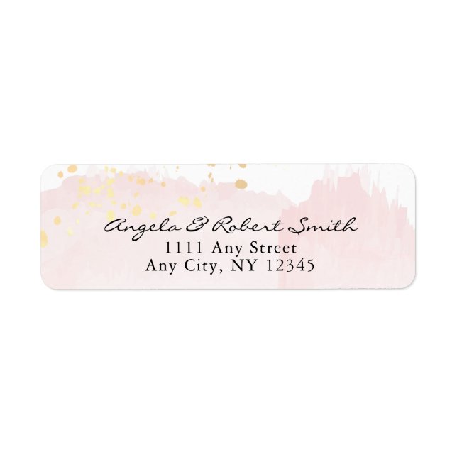Aquarellfarbe Rosa x Gold Moderne Rücksendeadresse (Vorne)