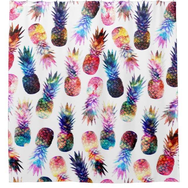 Aquarellfarbe und Nebula Ananas Illustration Duschvorhang (Vorderseite)