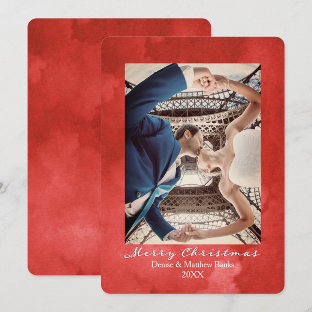 Aquarellfarbe Valiant Poppy. Elegante Weihnachtska Einladung (Vorne/Hinten)