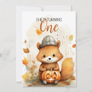 Aquarellfarbe Weiß & Braun Fox Herbst 1. Geburtsta Einladung