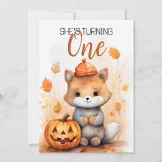 Aquarellfarbe Weiß & Braun Fox Herbst 1. Geburtsta Einladung