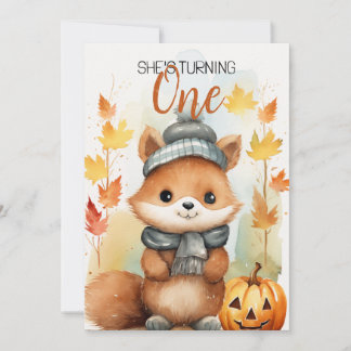 Aquarellfarbe Weiß & Braun Niedlich Fox 1. Geburts Einladung