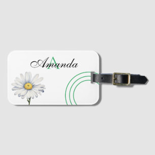 Aquarellfarbe Weiß und Grün Nizza Daisy Monogravie Gepäckanhänger