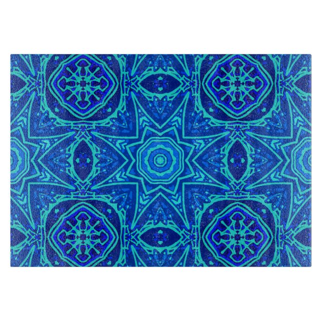 Aquarellfarben Abstrakt Blütendenz Blauer Schnitt Schneidebrett (Vorderseite)