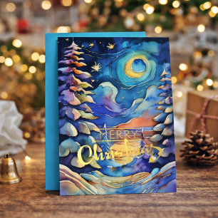 Aquarellfarben Abstrakt Winter Szene Weihnachten Folien Feiertagskarte
