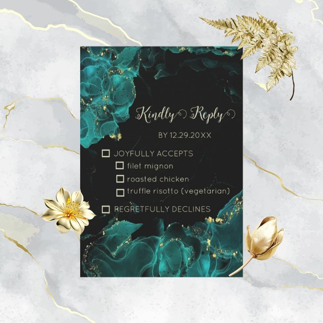 Aquarellfarben Anastasia Schwarze und grüne RSVP-K Dankeskarte (Von Creator hochgeladen)