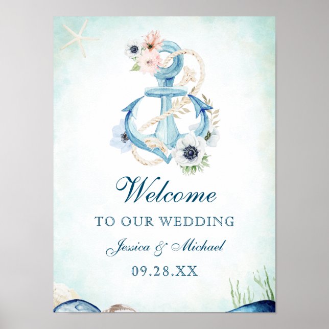 Aquarellfarben Anchor Blume Hochzeit von Starfish  Poster (Vorne)