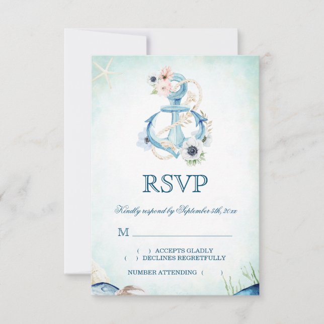 Aquarellfarben Anchor Blume Hochzeit von Starfish  RSVP Karte (Vorderseite)