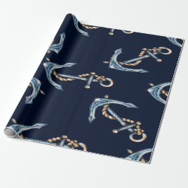 Aquarellfarben Anchors Navy Blue Geschenkpapier