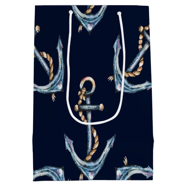 Aquarellfarben Anchors Navy Blue Mittlere Geschenktüte (Rückseite)
